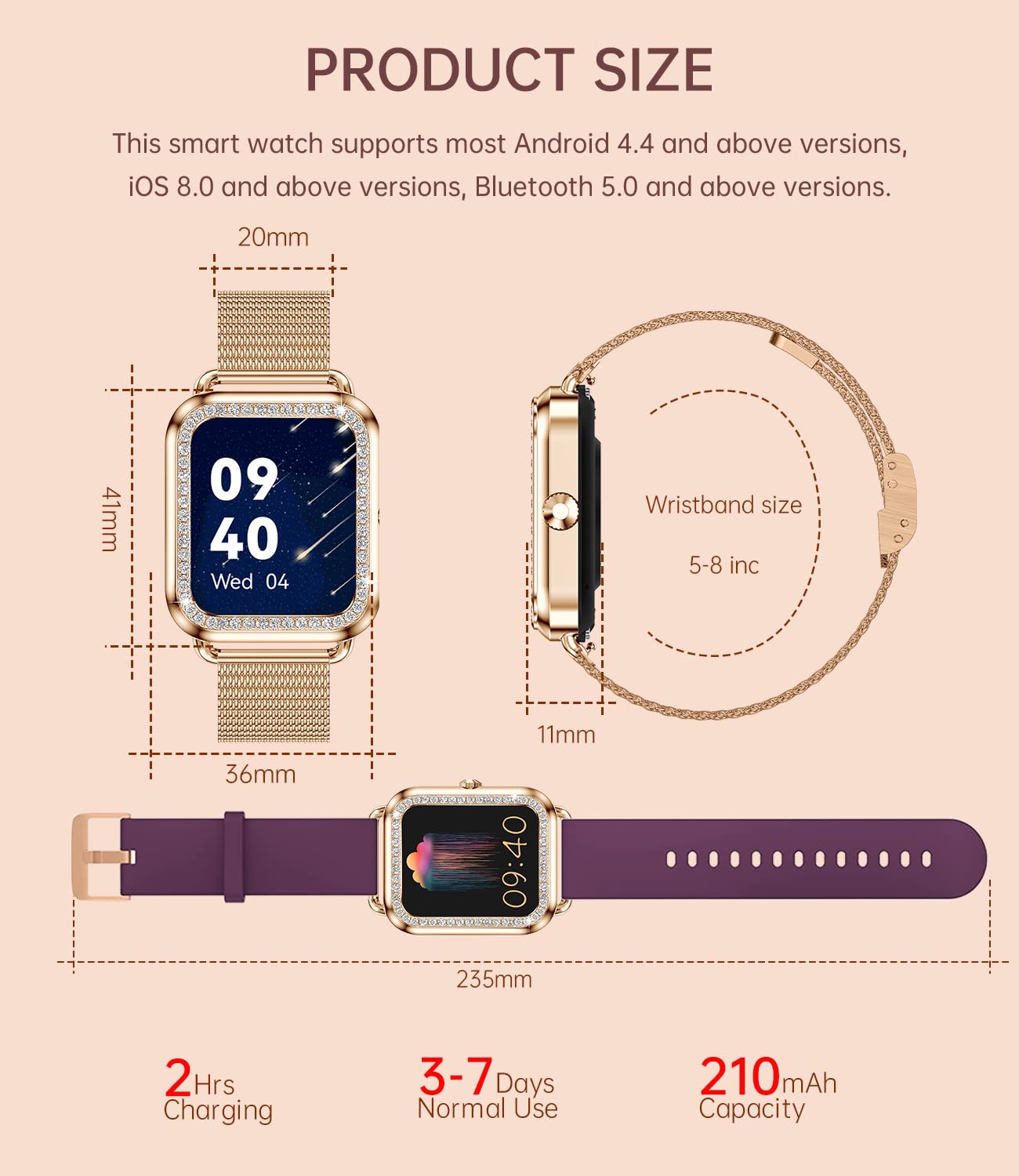 Erkwei smartwatch for women with phone function and voice assistant, 1.59'' HD display fitness tracker heart rate monitor sleep monitor message reminder small watch for iOS Android.