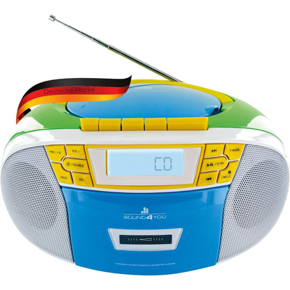SCHWAIGER 661644 CD player with cassette and radio MP3 USB connection FM radio AUX headphones Boombox mains and battery operation display portable colorful