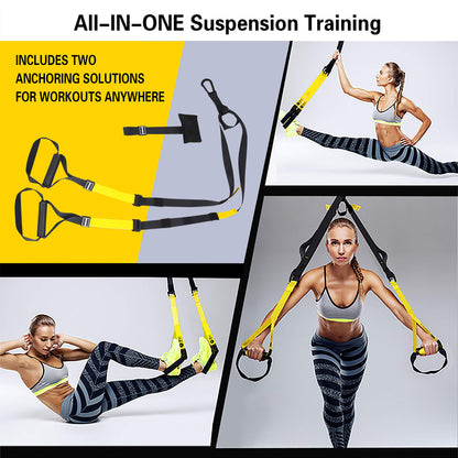 Pull-up bar for door frame - Heavy-duty pull-up bar [up to 200 KG] - Includes suspension trainer Professional training belt set - Fitness equipment for home Secure attachment without drilling.