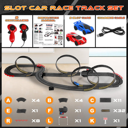 Race track Electric Slot Car Racing Set for Kids Boys Age 6 7 8-12, Battery Operated Electric Track for Kids 6-7, Racing Game 2 High-Speed Racing Cars 1:64 Scale