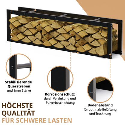 LAWA Living and Lifestyle Metal Firewood Rack GALVANIZED 40x25x150 Indoor Firewood Storage Outdoor Firewood Holder Living Room Fireplace Rack Wood Storage Black
