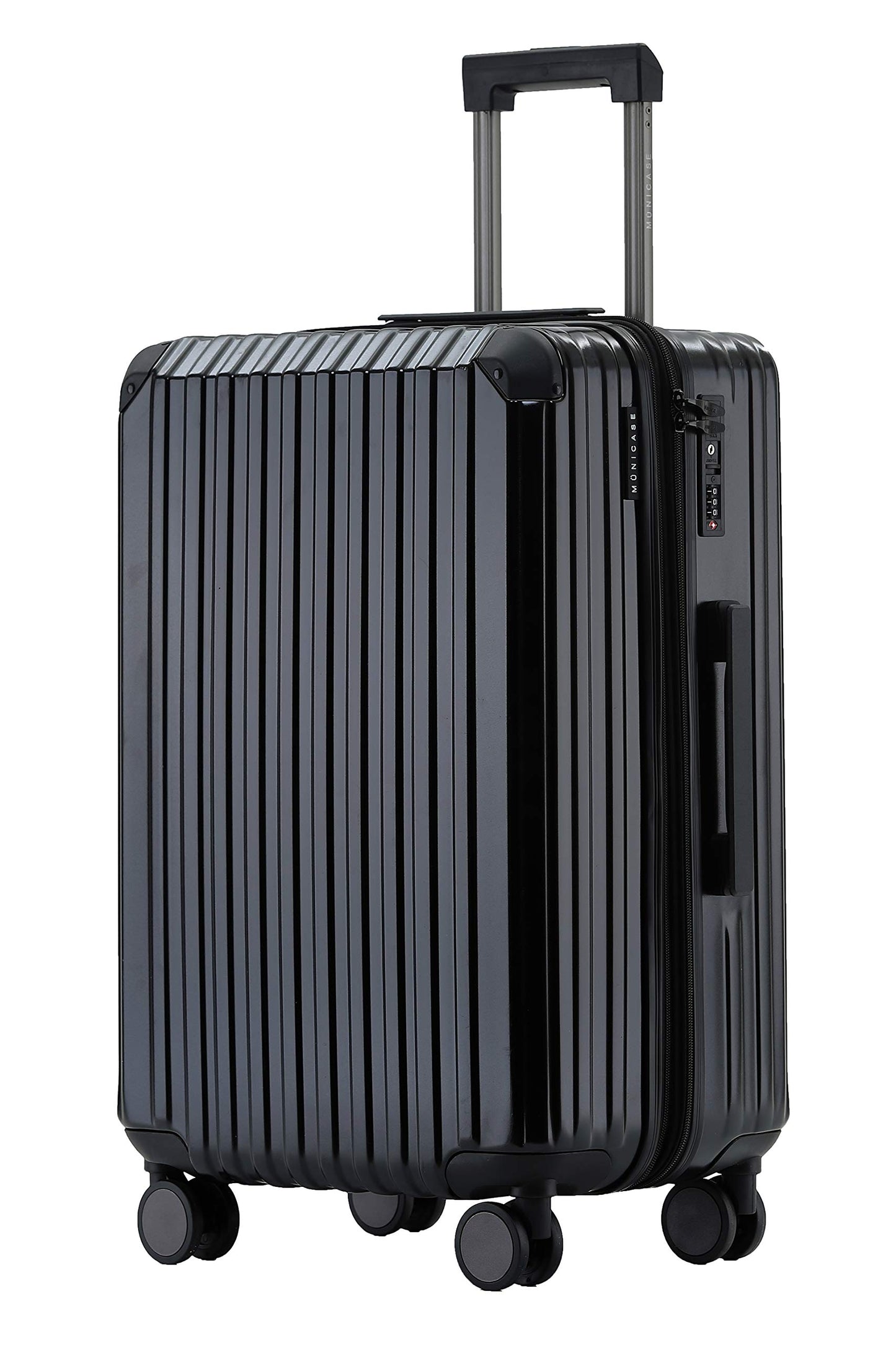Münicase M816 TSA lock, expansion joint, telescopic handle, 4-wheel travel suitcase, hard shell (black, medium size)