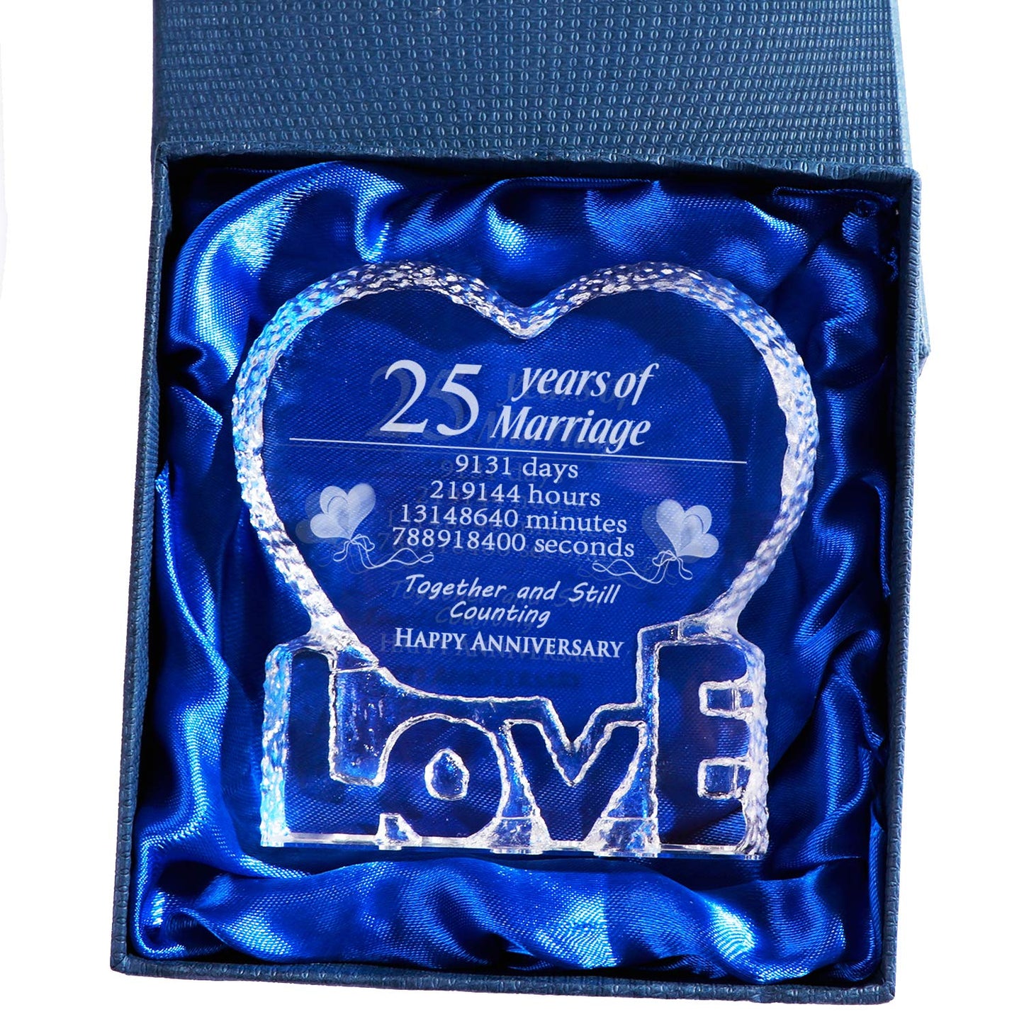 Romantic gift for 25th silver wedding anniversary, romantic gift for wife, couple, husband, 25 years of marriage, crystal gift for both, paperweight (25 years)