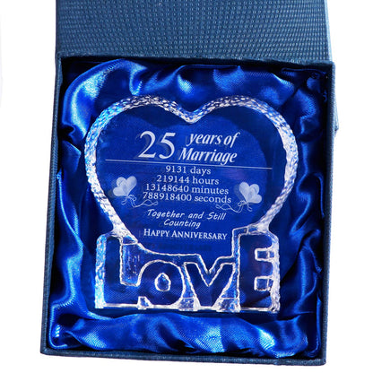 Romantic gift for 25th silver wedding anniversary, romantic gift for wife, couple, husband, 25 years of marriage, crystal gift for both, paperweight (25 years)