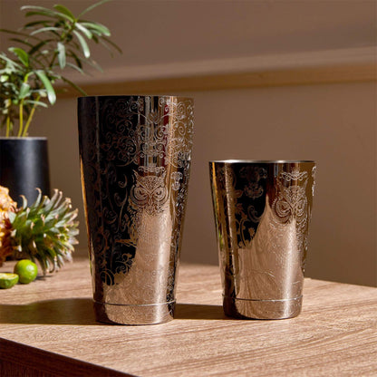 Sky Fish Cocktail Shaker Set, Etched Cocktail Shaker Kit in Gift Box 7 Piece Set, Hand wash only. (Black)