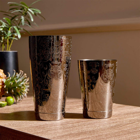 Sky Fish Cocktail Shaker Set, Etched Cocktail Shaker Kit in Gift Box 7 Piece Set, Hand wash only. (Black)