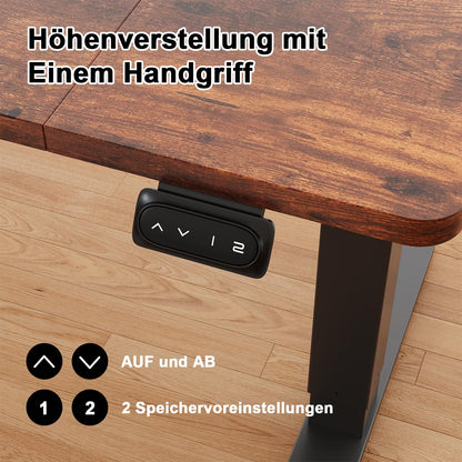 JUMMICO Adjustable Height Standing Desk Electric Standing Desk with Memory Function 140 x 60 cm, Brown.