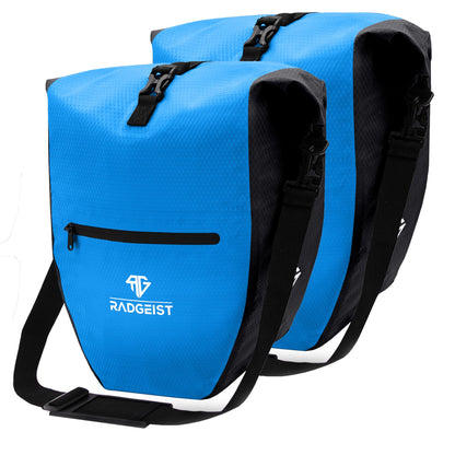 RADGEIST bike bag for luggage carrier - bag for bike luggage carrier - luggage carrier bag waterproof shoulder bag (Blue 28L, set of 2)