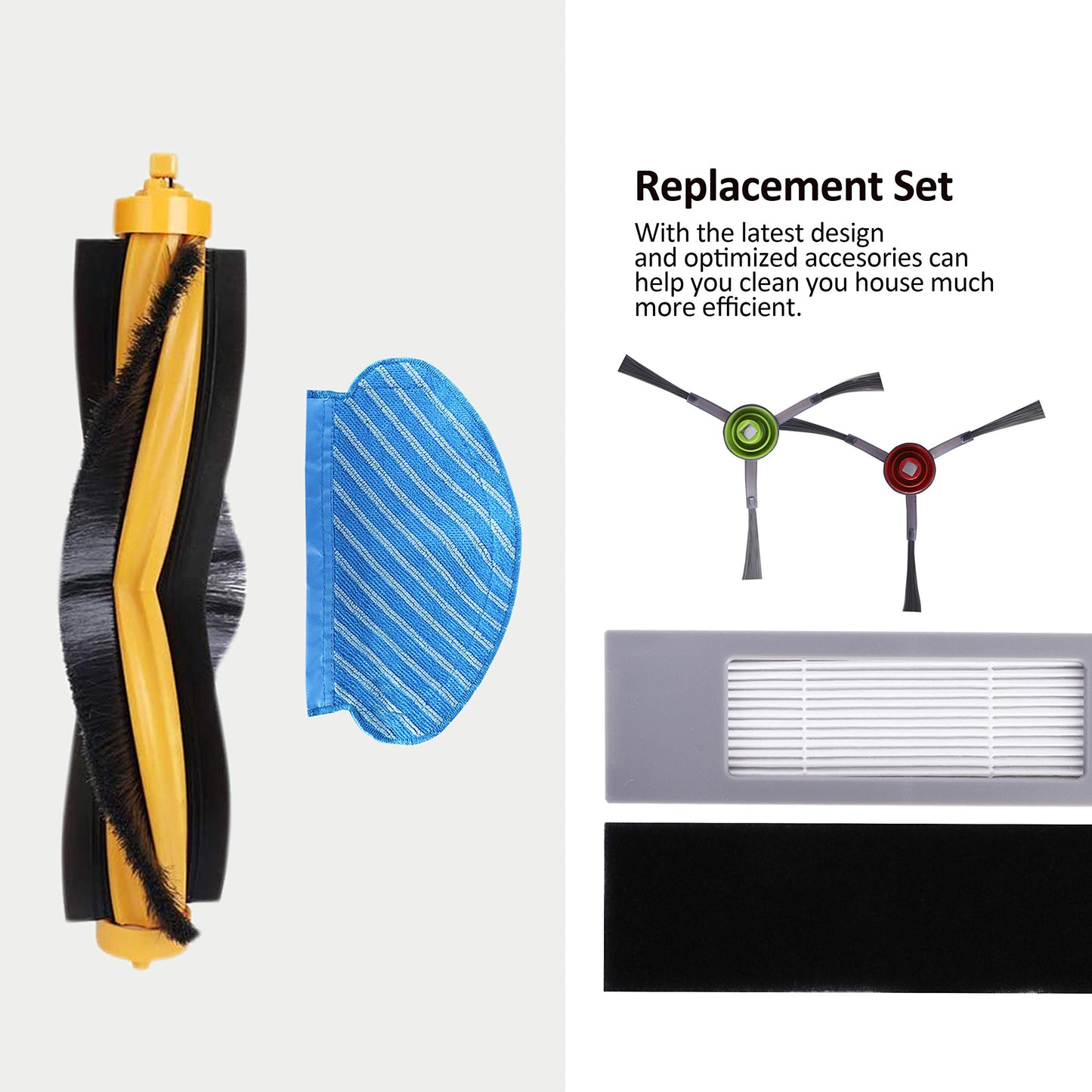 KEEPOW 15 pcs Replacement Parts Accessories Set for Ecovacs Deebot OZMO 950 920 yeedi 2 hybrid Vacuum Robot, (1 main brush + 3 filters + 8 side brushes + 3 mopping cloths)