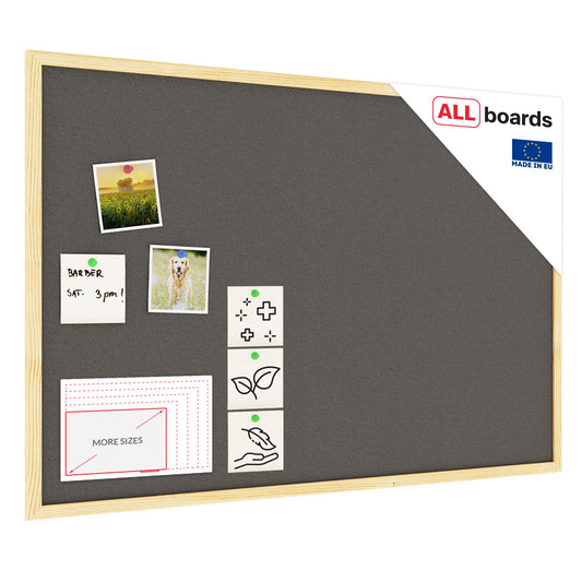 ALLboards Gray Pinboard with Wood Frame 90x60cm Corkboard Cork Wall Pinboard Cork Gray Surface