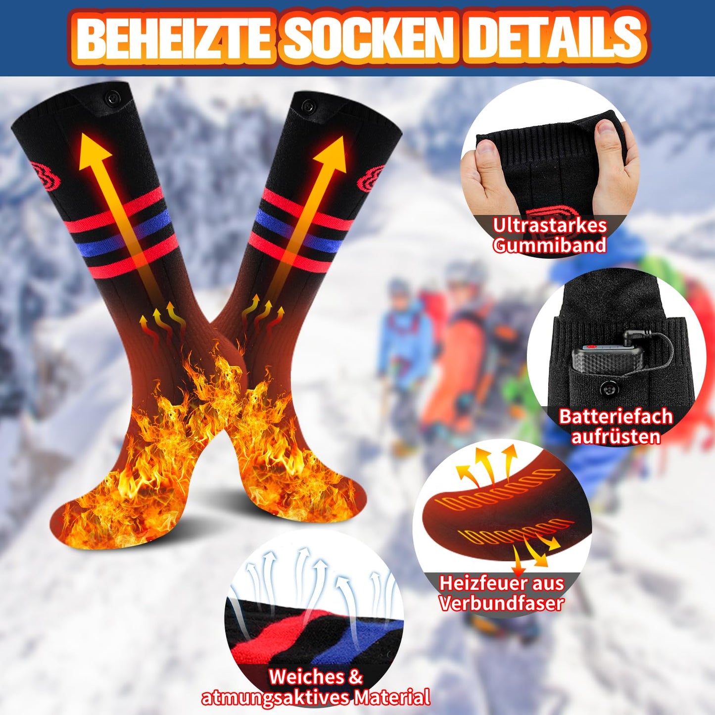 Heated socks, BIBURY Rechargeable Heated Socks for Men Women, Foot Warmers Heated Socks 3 Adjustable Temperature, 5000mAh Battery Electric Foot Warmer Warm Socks for Skiing Outdoor Hiking Riding.