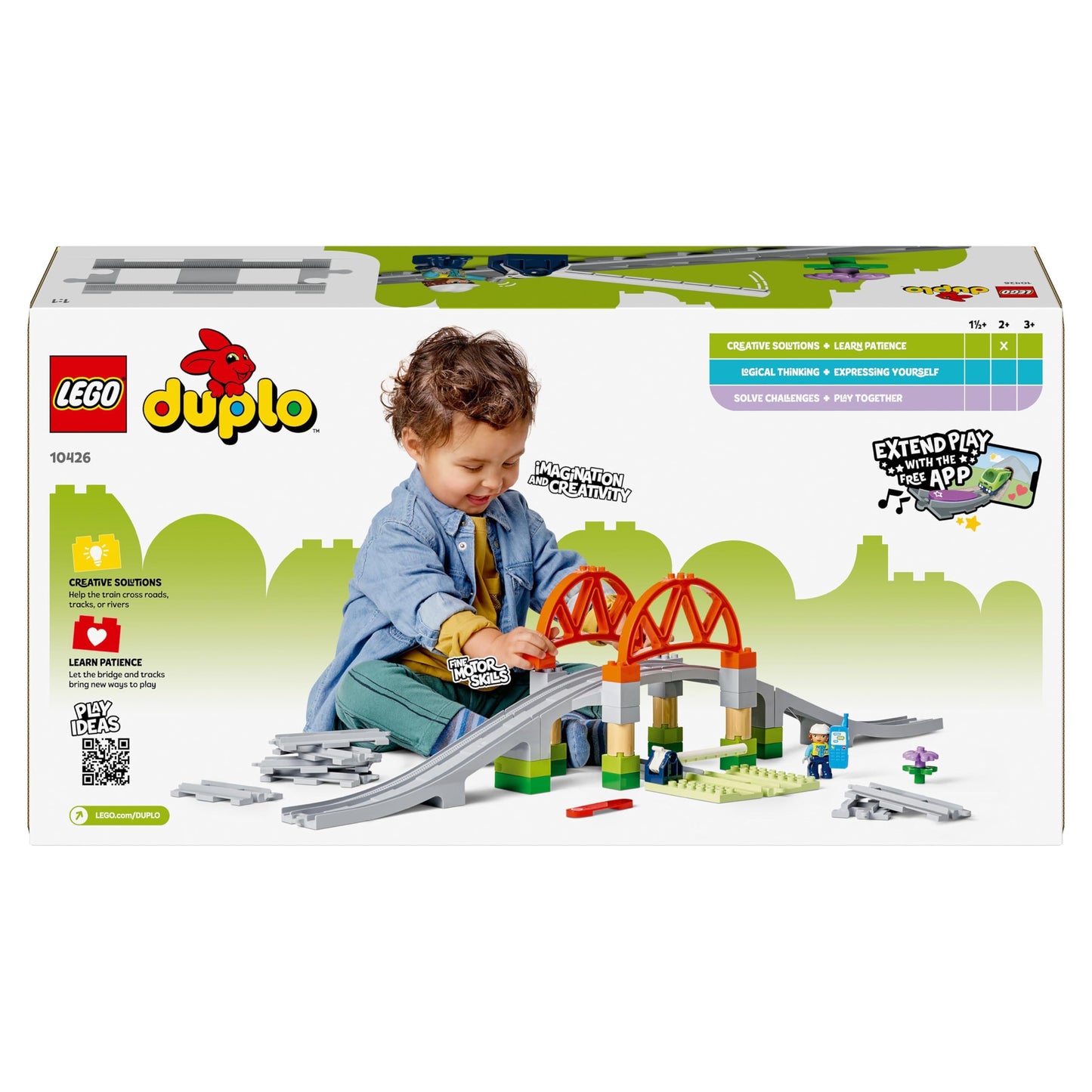 LEGO DUPLO Train Bridge and Tracks Expansion Set - Educational toy for toddlers - includes 8 track pieces, bridge, gate & action brick - Gift for boys & girls aged 2+ - 10426