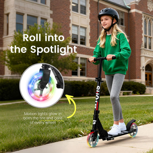 SUOTU Roller for kids with 145mm wheels, scooter with light-up wheel for ages 3-12, foldable, adjustable height, city scooter for boys and girls, aluminum (black)
