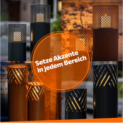BENTSON lantern column Black Design I 2-piece Set I Decorative column for garden in Industrial Design I Garden lantern for outdoor and indoor I Lantern including candles I Stripes I 95cm + 75cm