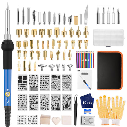 AOZOY Branding Iron Set 113PCS Wood Burning Kit - Soldering Iron Wood 60W Adjustable Woodburner Temperatur 200-450°C Pyrography Pen for Wood DIY Art Welding Sculpture Woodburning