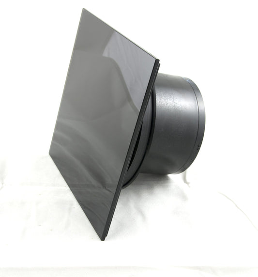 Fan/ventilator bathroom fan with integrated backdraft damper glass front powerful 105 m³/h very quiet 39 dB ball bearings made in EU (glossy black)