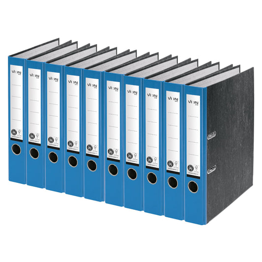 Leitz A4 folder, pack of 10, 100% recycled paper, 50mm spine width, holds 350 sheets, Blue Angel & FSC certified, for school, study & home use, blue color, 10540035.
