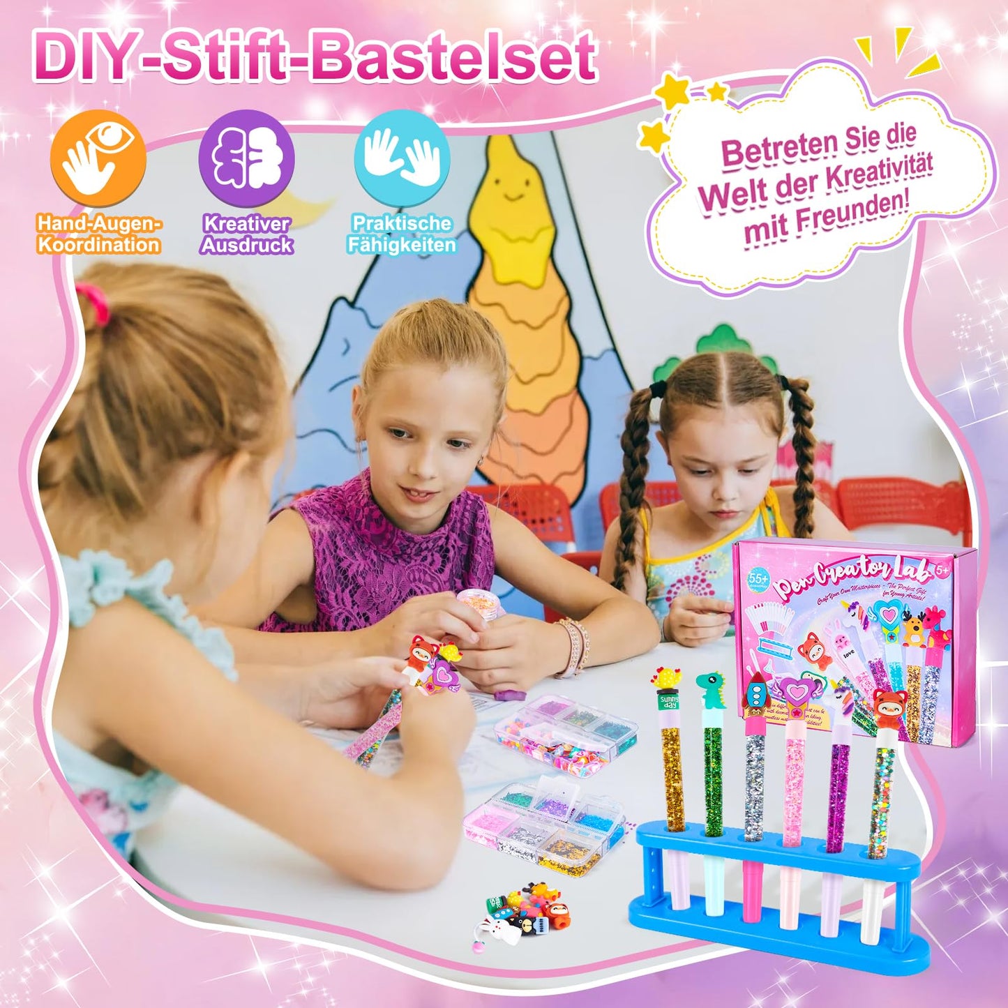 Kazzley DIY Pen Making Kit, pen set with 55+ accessories, crafting kit for kids ages 6 and up, personalized pen making, kids' birthday crafting toy gifts for girls and boys ages 5-12