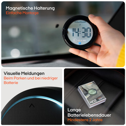 OOONO P-DISC NO2 - Electronic parking disc with approval for the car - Automatic digital parking disc electrically approved by the KBA according to the Road Traffic Act (StVO) - Electric parking clock approved for the car