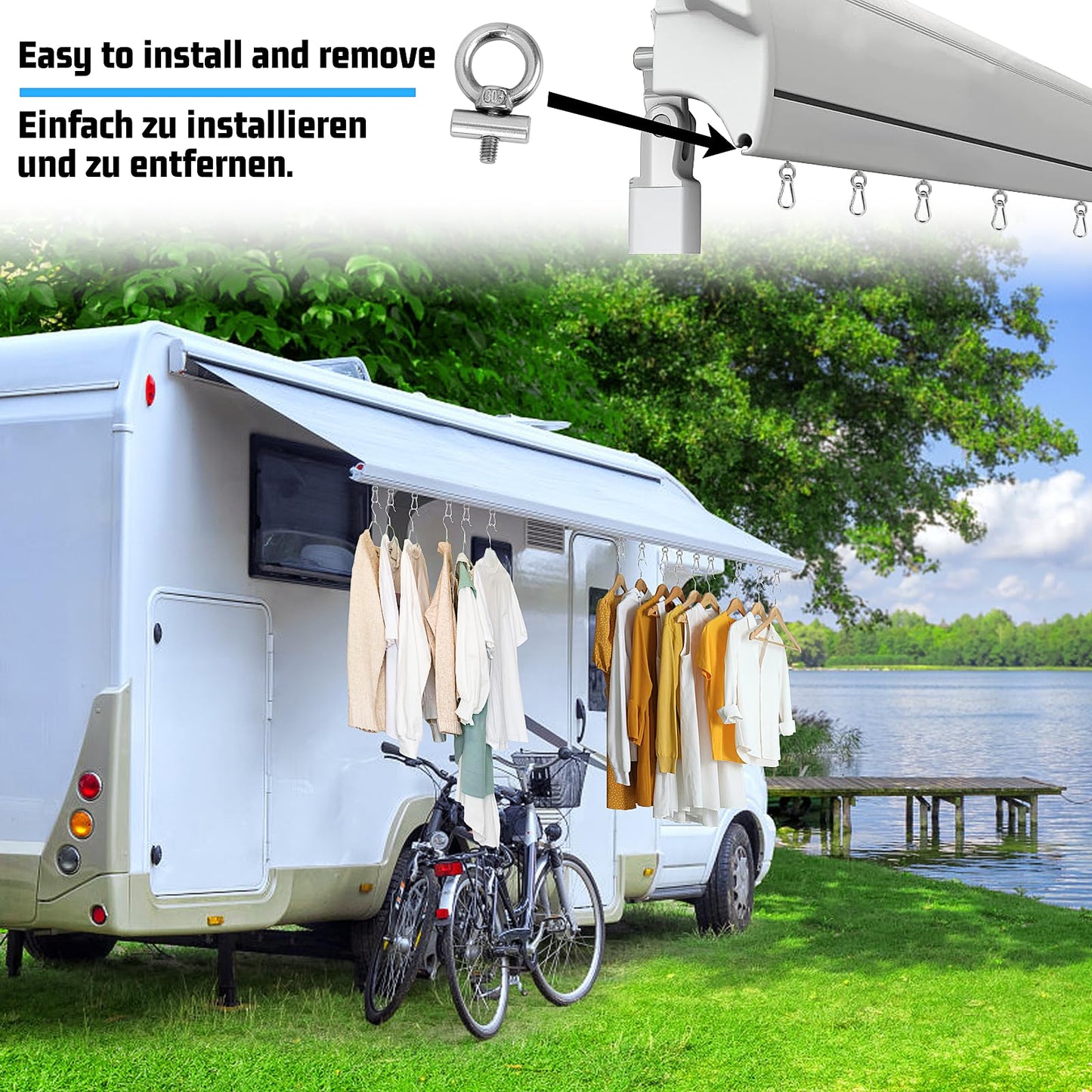 Homgaty keder rail hooks, 8 set 6mm stainless steel awning hooks keder stopper with carabiner, awning hook keder rail accessory for caravan, motorhome, trailer, campervan, boat, camping tent.