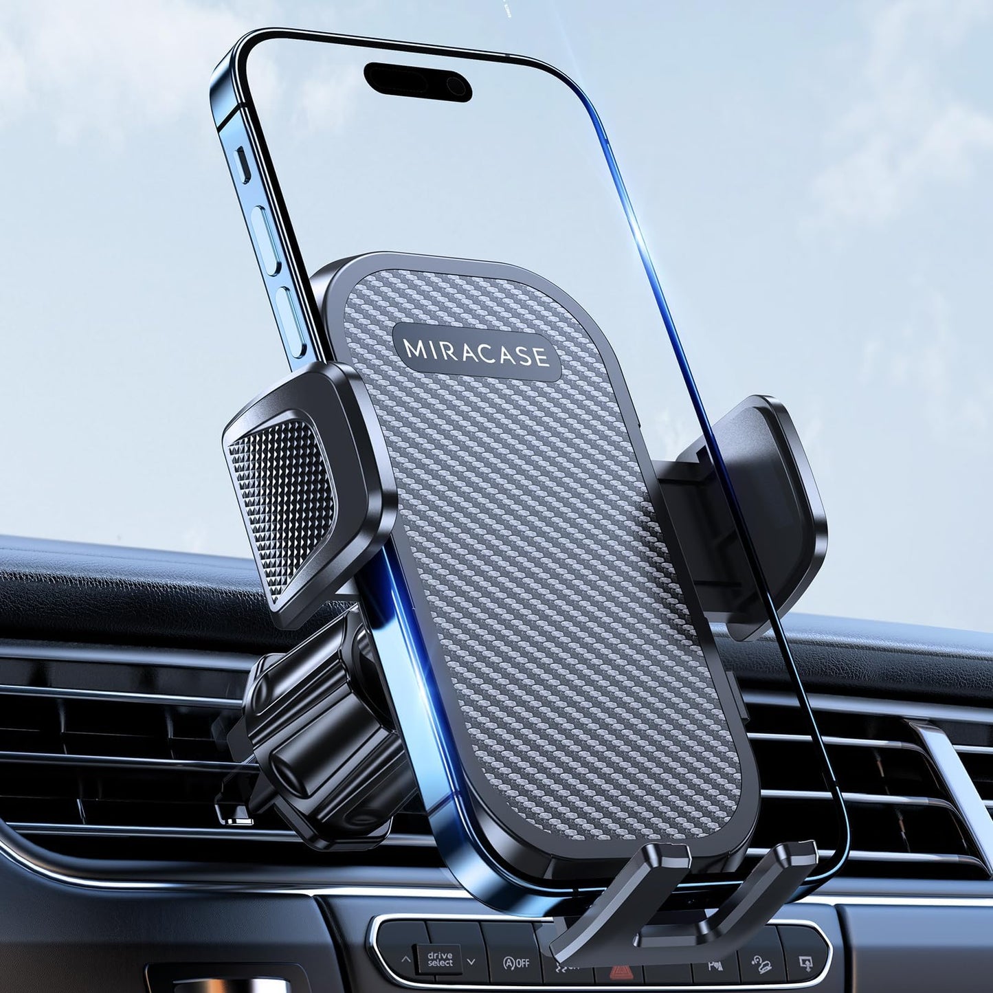 Miracase car phone holder, 360° rotatable universal phone holder for car vents, one-button release car holder for iPhone, Huawei, and other 4-7 inch smartphones.