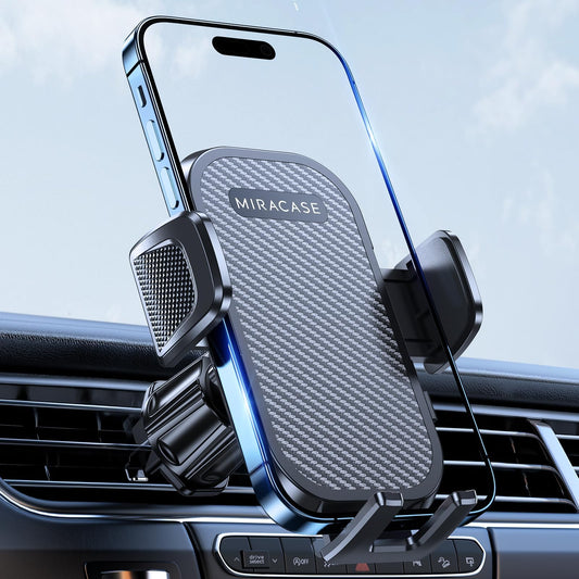 Miracase car phone holder, 360° rotatable universal phone holder for car vents, one-button release car holder for iPhone, Huawei, and other 4-7 inch smartphones.