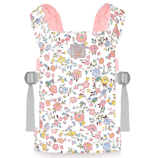 GAGAKU doll carrier for kids, doll front carrier, doll backpack, doll accessory with adjustable straps - Pink - Flower