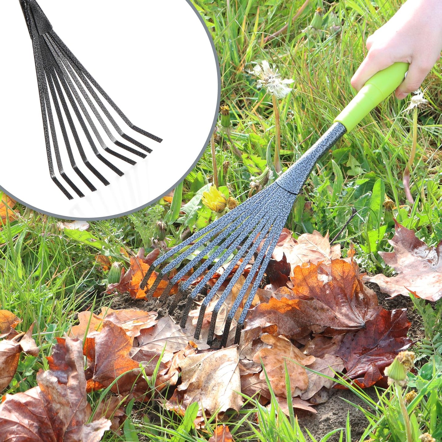 com-four® 5-piece garden tool set - garden set with double hoe, hand fork, joint scraper, hand rake, flower trowel - gardening tools for planting and gardening (5-piece garden set)