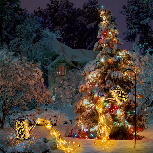 Solar watering can lights garden decor outdoor waterproof shower light - Fairy LED solar lights metal vintage deco lamp for yard balcony garden path lamp (with bracket)