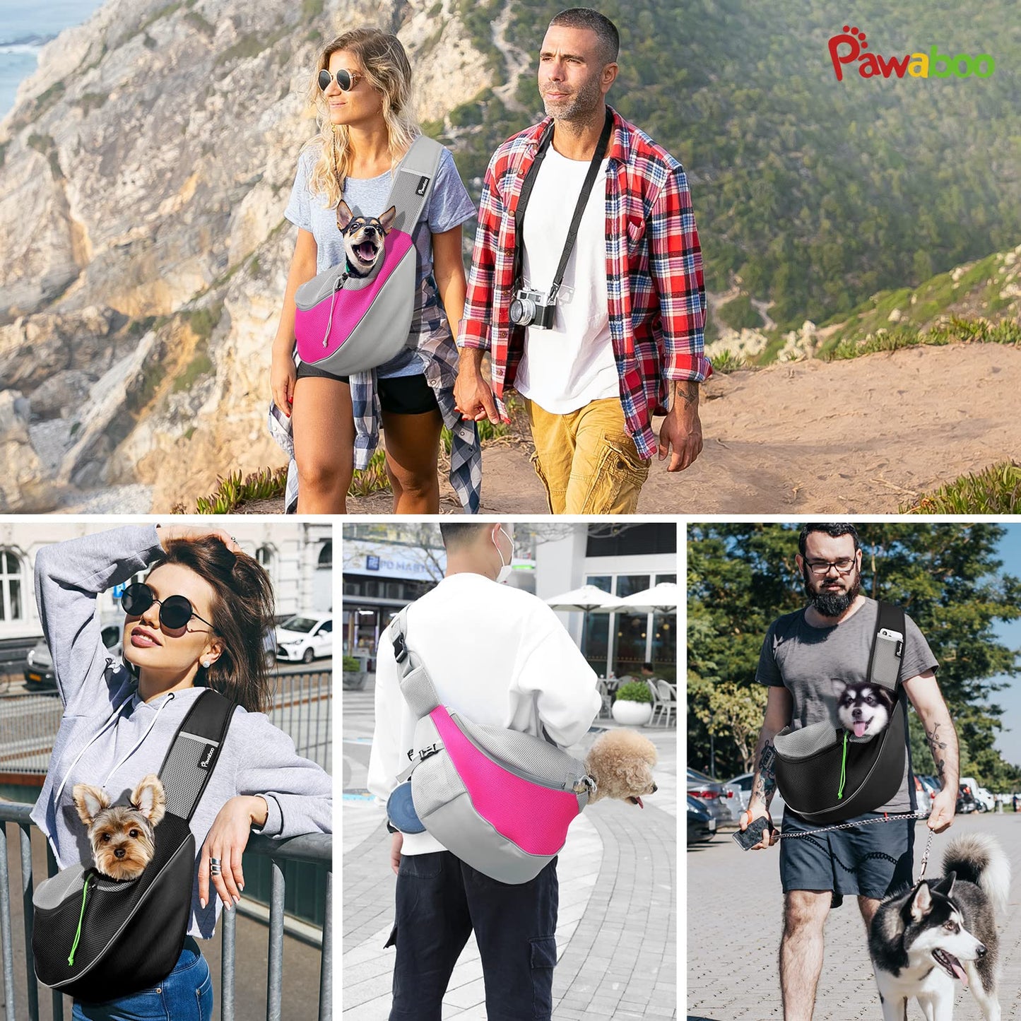 Pawaboo Dog Carrier, Adjustable Pet Carrier Bag, Pet Shoulder Bag for Dogs, Pet Carrier for Pets, Dog Carriers Sling for Outdoor Walk Travel - Large, Black
