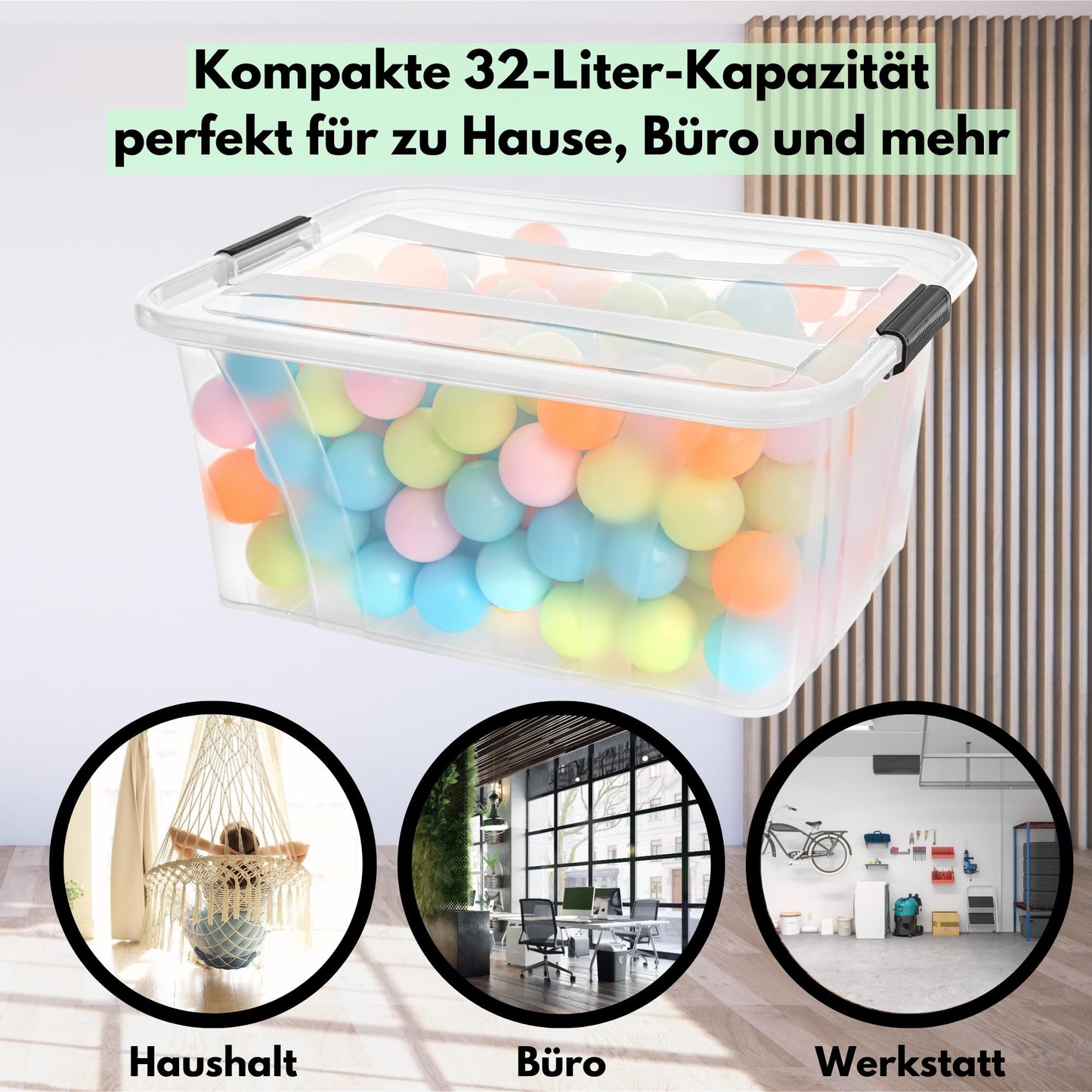 Storage boxes with lid, 7L 14L 21L 32L 55L 80L plastic boxes with click closure stackable boxes 1/3 sets food-safe transparent household & HVAC purchase block (3-set 32-liter & 1x HVAC purchase block)