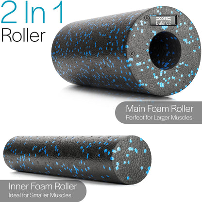 Core Balance 2 in 1 foam roller with removable core - massages deep tissue & relieves back pain - fitness & yoga at home - 2-piece, 33 x 15 cm & 33 x 6 cm.