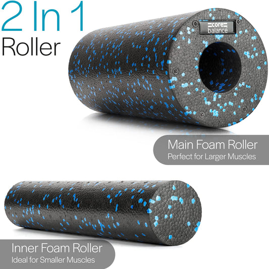Core Balance 2 in 1 foam roller with removable core - massages deep tissue & relieves back pain - fitness & yoga at home - 2-piece, 33 x 15 cm & 33 x 6 cm.