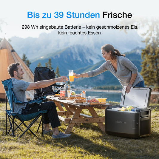 ECOFLOW GLACIER Classic Portable Cooler 55L with 298Wh Extra Battery, Two-Zone Car Cooler, 39 hours of off-grid cooling, powered by AC/Solar/Car, for camping, road trips, fishing