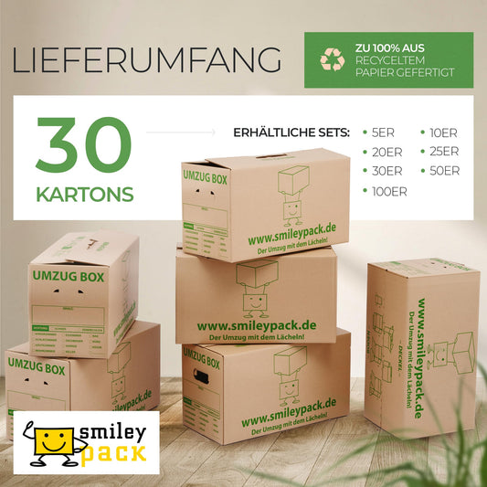 30 x sturdy moving boxes - 620 x 300 x 330 mm - Extra large and reusable - 40kg weight capacity - Move with cardboard boxes - Robust moving box with lid - Organization boxes