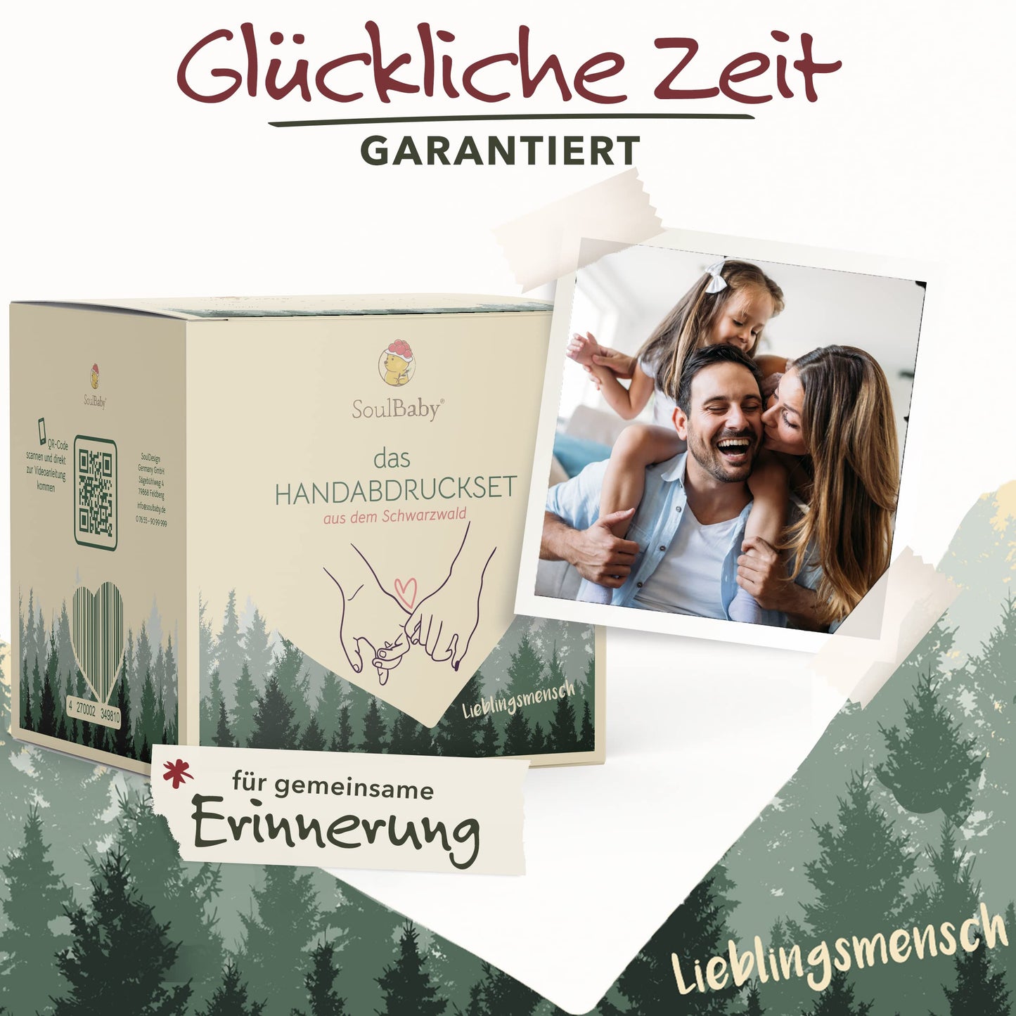 SOULBABY® 3D Handprint Set Family [4 large hands] with gift packaging I Premium Family Casting Set I 100% Black Forest Made I 3D Casting Kit Family with video instructions
