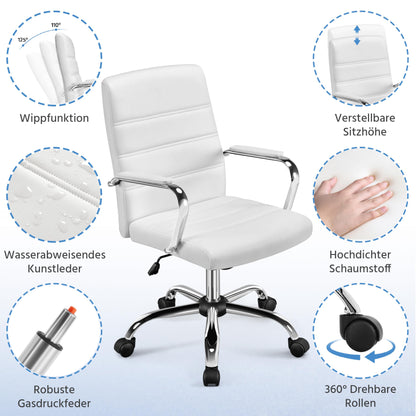 Yaheetech Office Chair Ergonomic Desk Chair, Swivel Chair with Wheels, Office Stool with Armrests, Task Chair with Backrest, Executive Chair Supports up to 130kg White