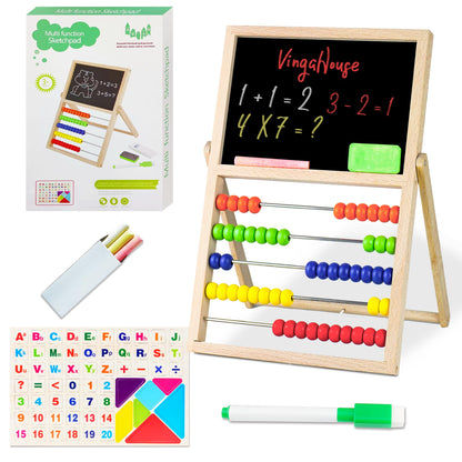VingaHouse Primary School Calculator Abacus, Abacus Calculator Children Abacus Counting Frame with Chalkboard & Whiteboard with magnetic stickers, Abacus toys for children aged 3 and above