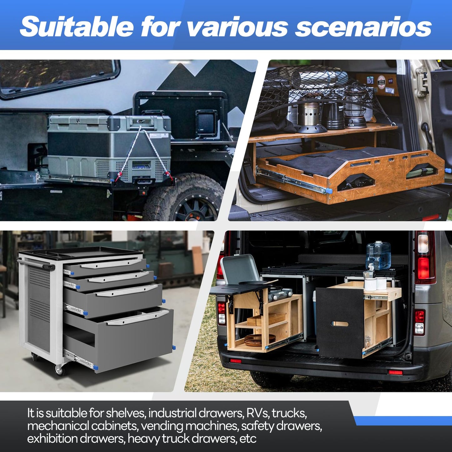 SHUHANG Heavy Duty Drawer Slides Full Extension 1000mm with Lock, Ball Bearing Bearing Capacity120 KG Load Capacity Side Mount 1 Pair (2 Pieces)