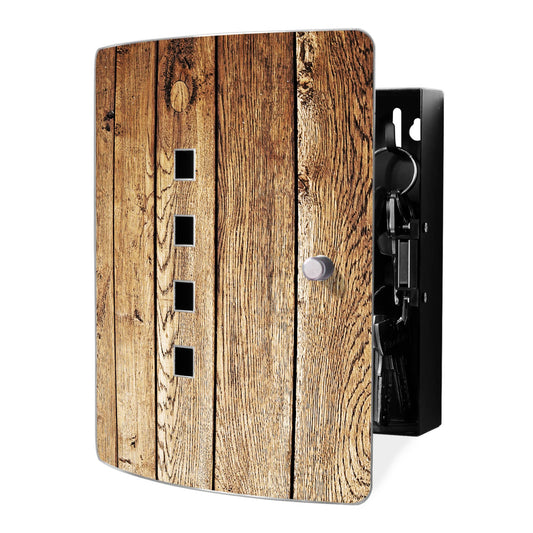 Banjado Design stainless steel key cabinet for 10 keys/key box for key storage 24 x 21.5 x 7cm with practical magnetic closure/Motif oiled wood