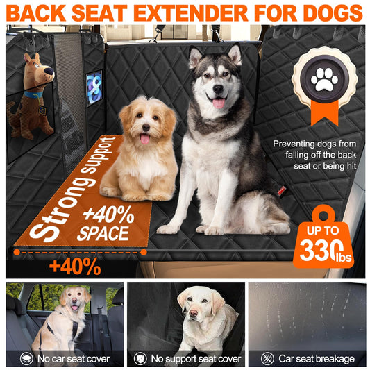 Vinstatin car backseat with hard bottom, dog blanket widened, car seat cover waterproof scratch-resistant nonslip, car seat for dogs backseat with safety belt.