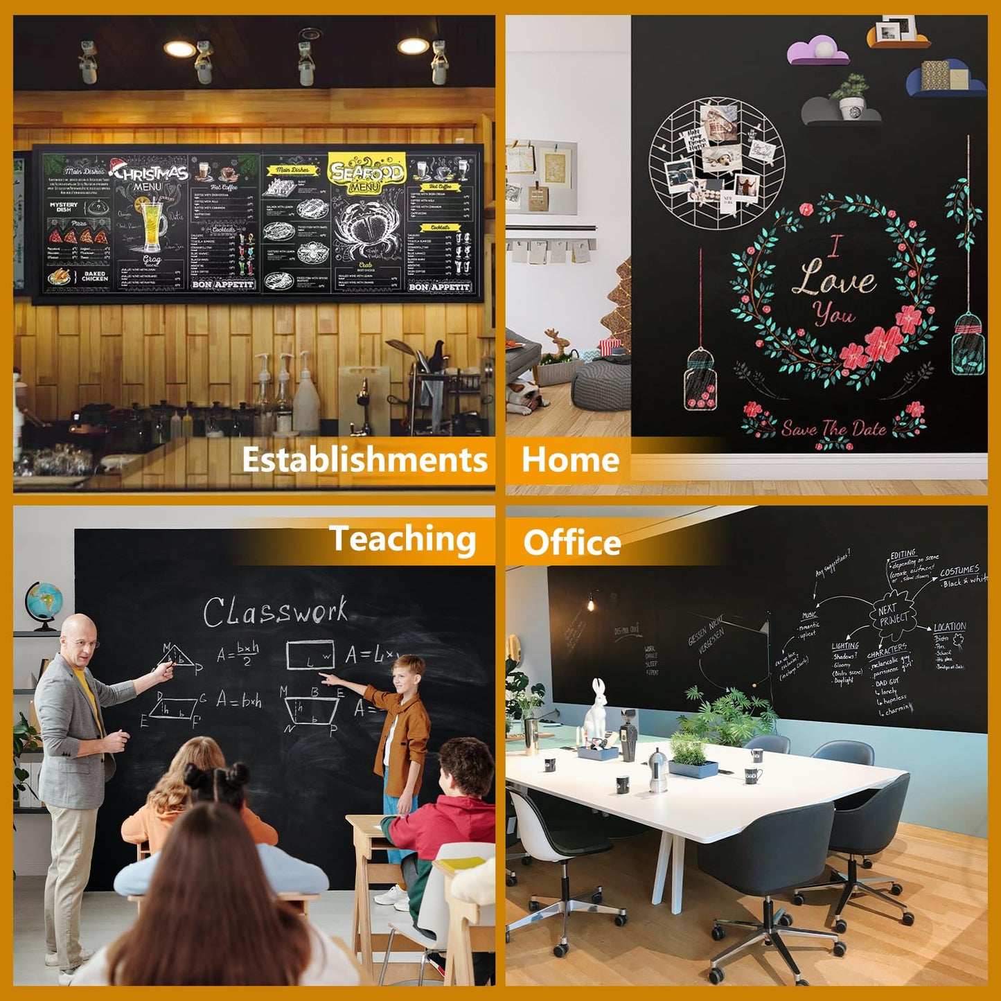 JOMUSAGA Chalkboard Sticker Magnetic Self-Adhesive, 240 x 120 cm Magnetic Film, Wipeable Chalkboard Film, Magnetic Board Film for Home Office School, with Water-Based Chalk Markers & Magnets & Cloths