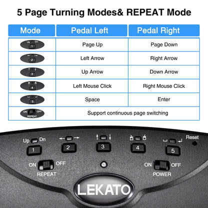 LEKATO Bluetooth Page-Turning Pedal Silent Music Sheet Page Turner Foot Pedal for Tablet and Phone