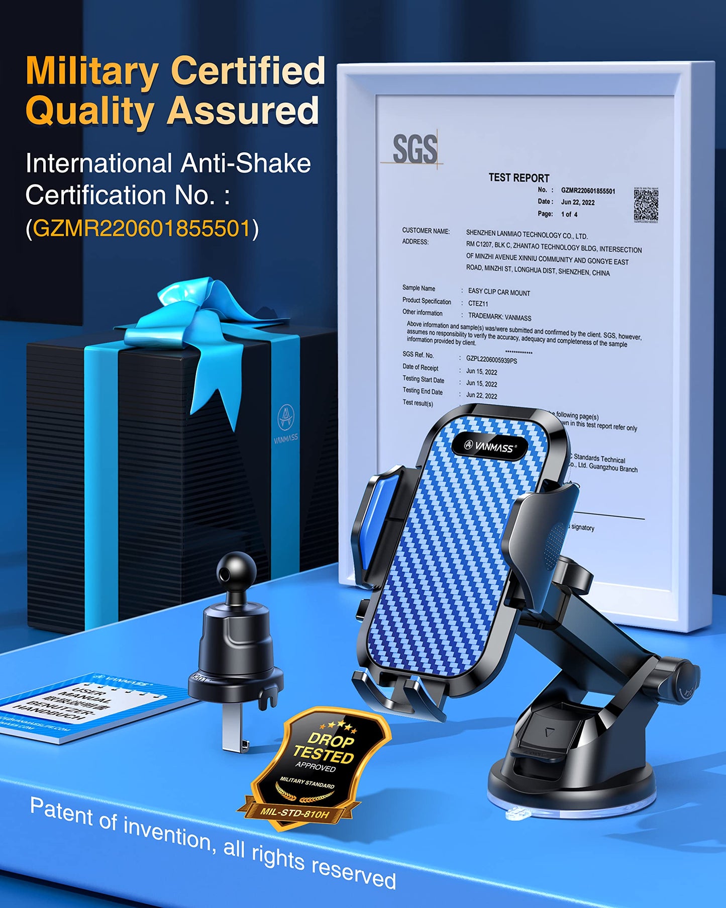 VANMASS Car Phone Mount 2025 Upgrade Suction Cup & Vent Clip 4 in 1 Phone Holder Military-Grade Protection Smartphone Mount on Windshield for iPhone 16 15 14 13 Pro Max Samsung, etc.