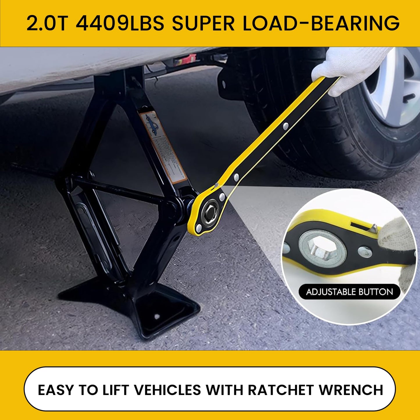 GRAND PITSTOP Car Jack Kit includes a 2 Ton (4409 lbs) Scissor Jack, Lug Wrench, and Tire Changing Kit. Universal Car Emergency Tool Kit for Cars, SUVs, and MPVs.