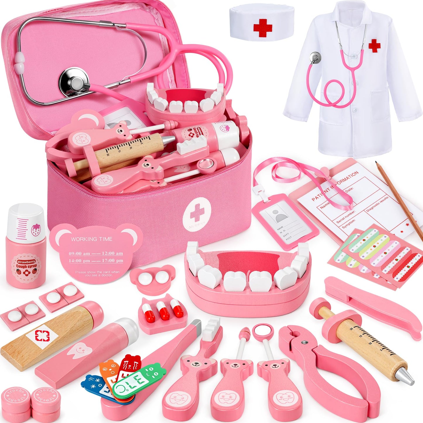 Ophy Doctor's Kit for Kids Wooden Playset, 40 Piece Doctor's Kit for Kids 3, 4, 5 Years Medical Toy With Real Stethoscope Role-Playing Toy EfficientGrip