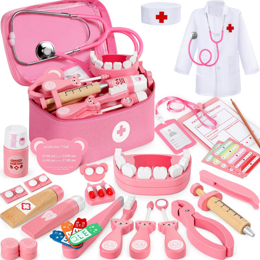 Ophy Doctor's Kit for Kids Wooden Playset, 40 Piece Doctor's Kit for Kids 3, 4, 5 Years Medical Toy With Real Stethoscope Role-Playing Toy EfficientGrip