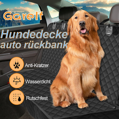 GARELF Dog Blanket for Car Back Seat, Durable Car Seat Cover for Dogs (134x118cm) with 1 Elastic Dog Seat Belt, Scratch-Resistant & Waterproof Hammock for Pets Fits All Trucks, Cars, SUVs.