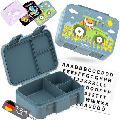 BEARFOOT Bento Box COMPACT | BPA-free kids lunchbox for school & kindergarten | Leak-proof lunchbox for girls & boys | Convenient, lightweight & compact (Tractor-blue, 650ml)