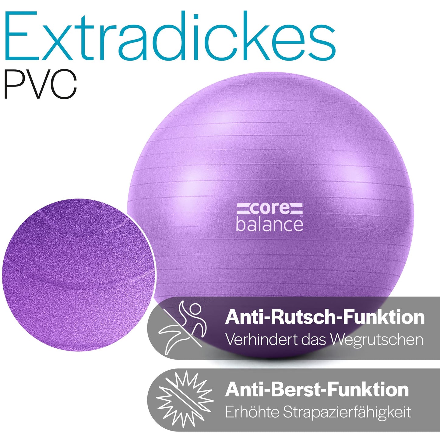 Core Balance, burst-resistant exercise ball - for fitness yoga pregnancy - 55cm 65cm 75cm 85cm - includes air pump.